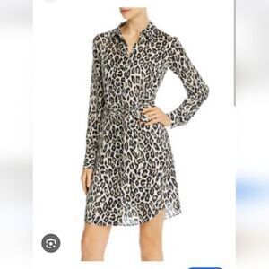 Theory XXL Silk Dress Leopard Print Button-Up